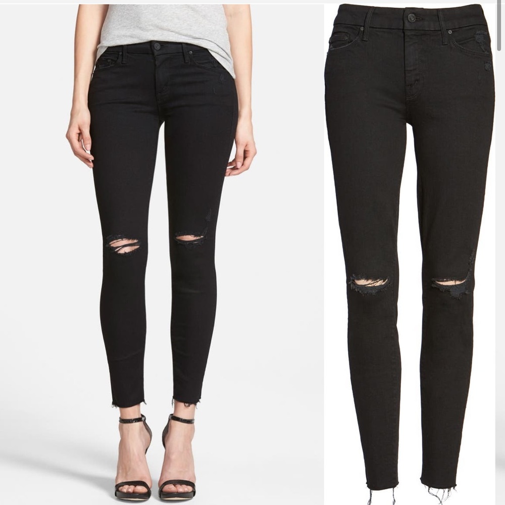 MOTHER The Looker Frayed Ankle Skinny Jeans Distressed Black Size 28